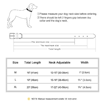 charte des tailles COLLIER CUIR CHIEN-CLOUTÉ