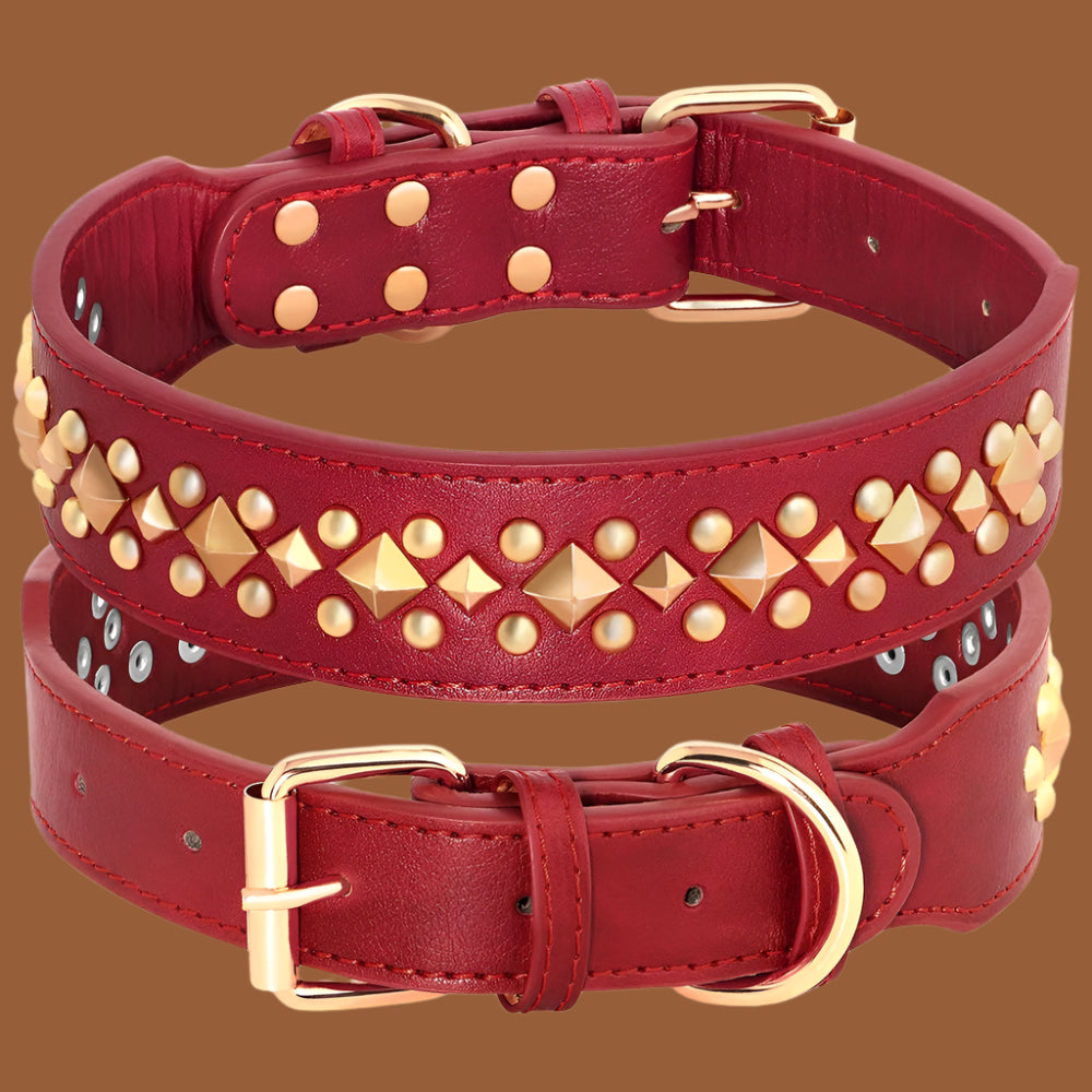 COLLIER CUIR CHIEN-CLOUTÉ rouge