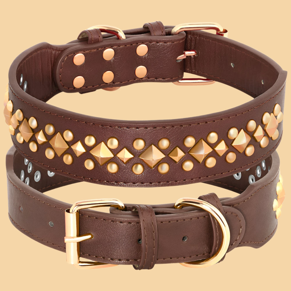 COLLIER CUIR CHIEN-CLOUTÉ brun