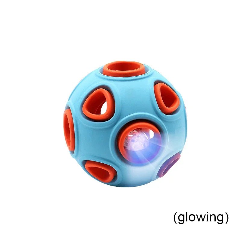 Balle pour chien LUMINEUSE ORANGE ET BLEU AVEC TROUS